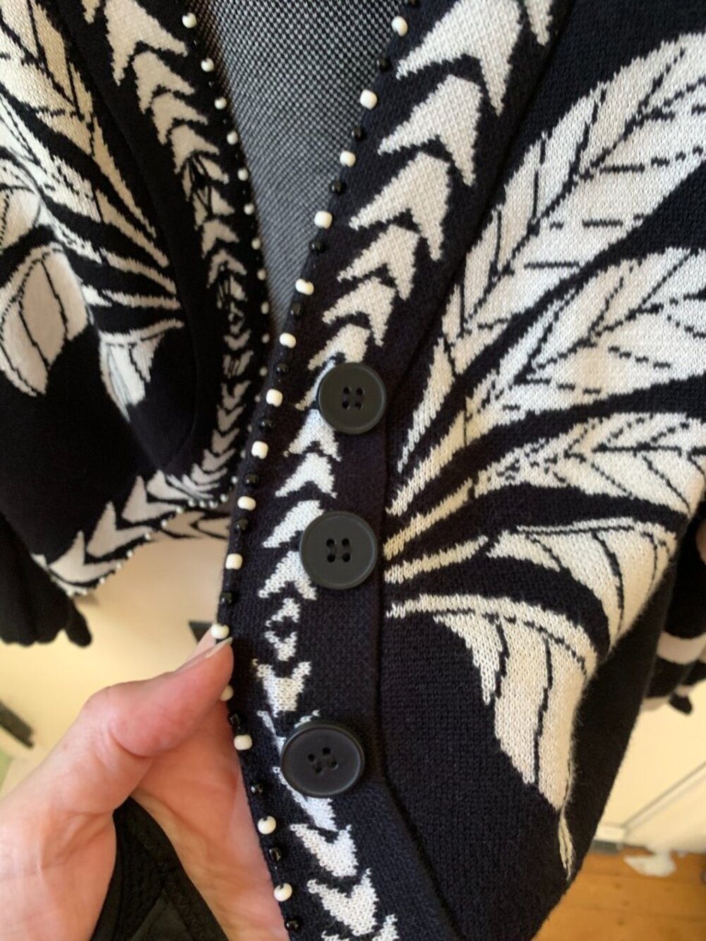 Farm Rio Black Palms Graphic Knit Cardigan - Picture 9 of 13